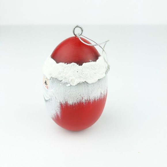 Wood Egg Painted Santa Christmas Ornament Red White - Picture 4 of 12